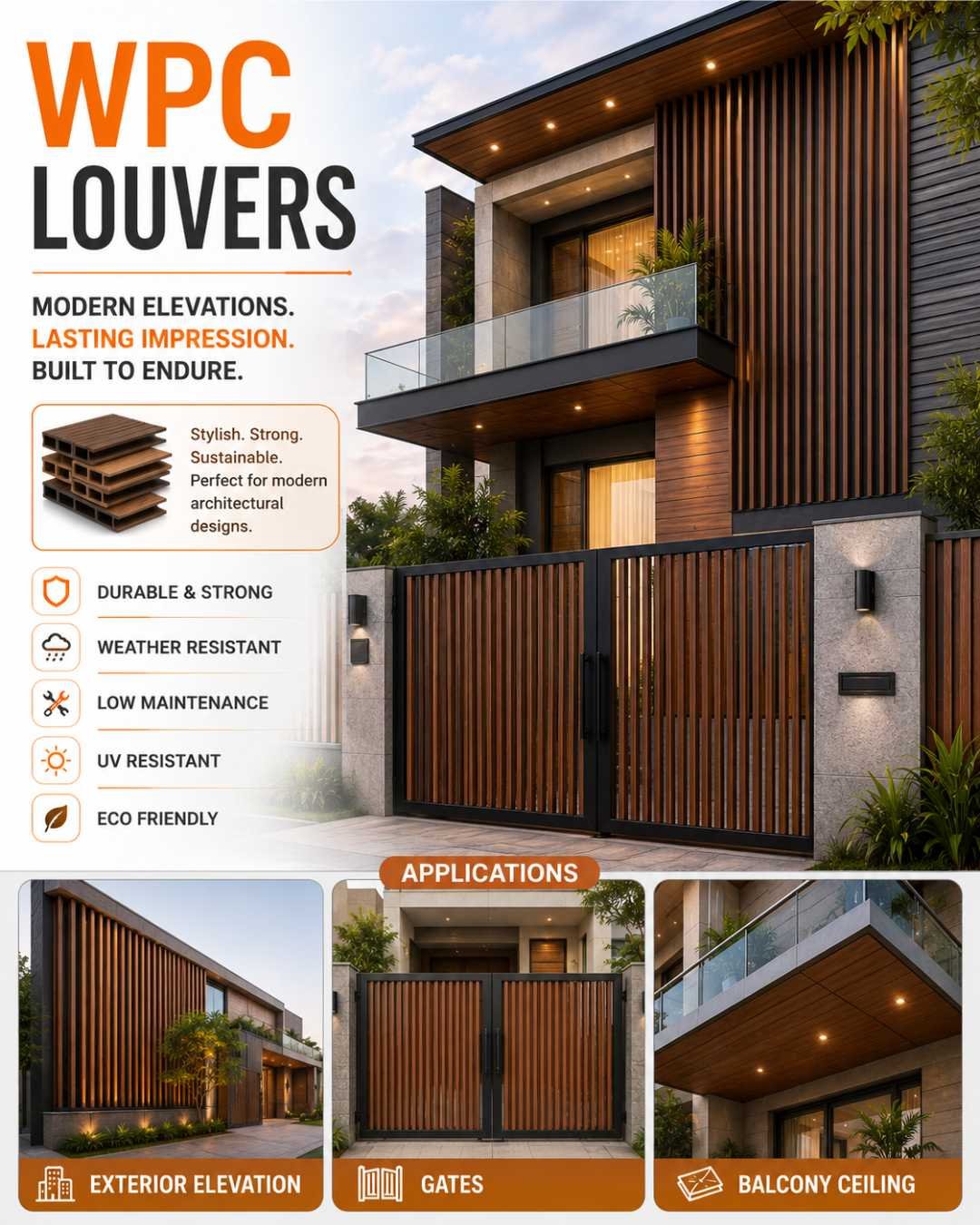 Stylish WPC louver gate with wooden finish
